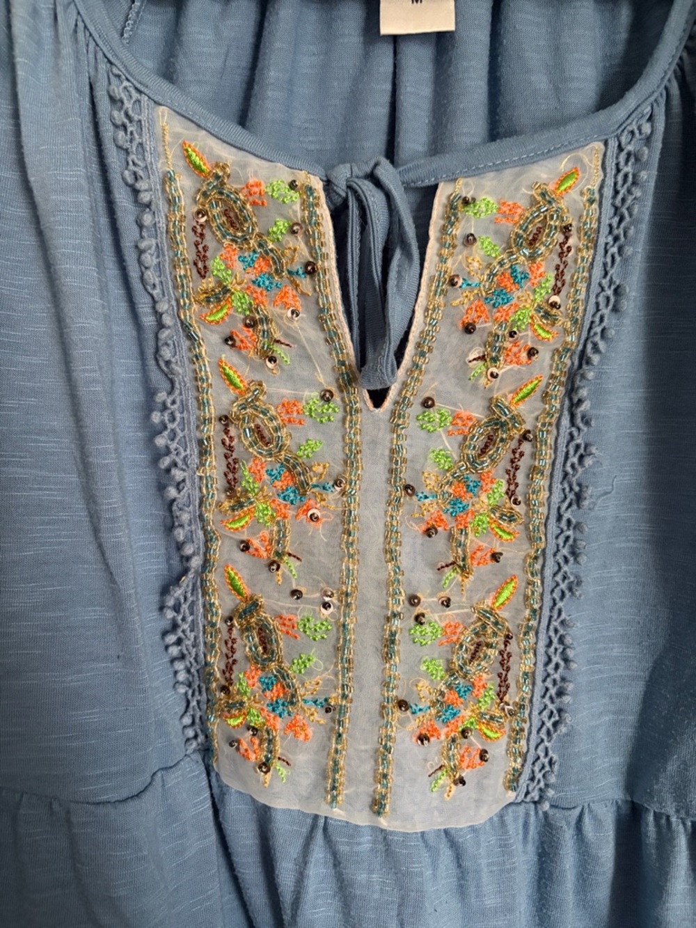 ISELA Beaded Baby Blue Top - Picture 2 of 6